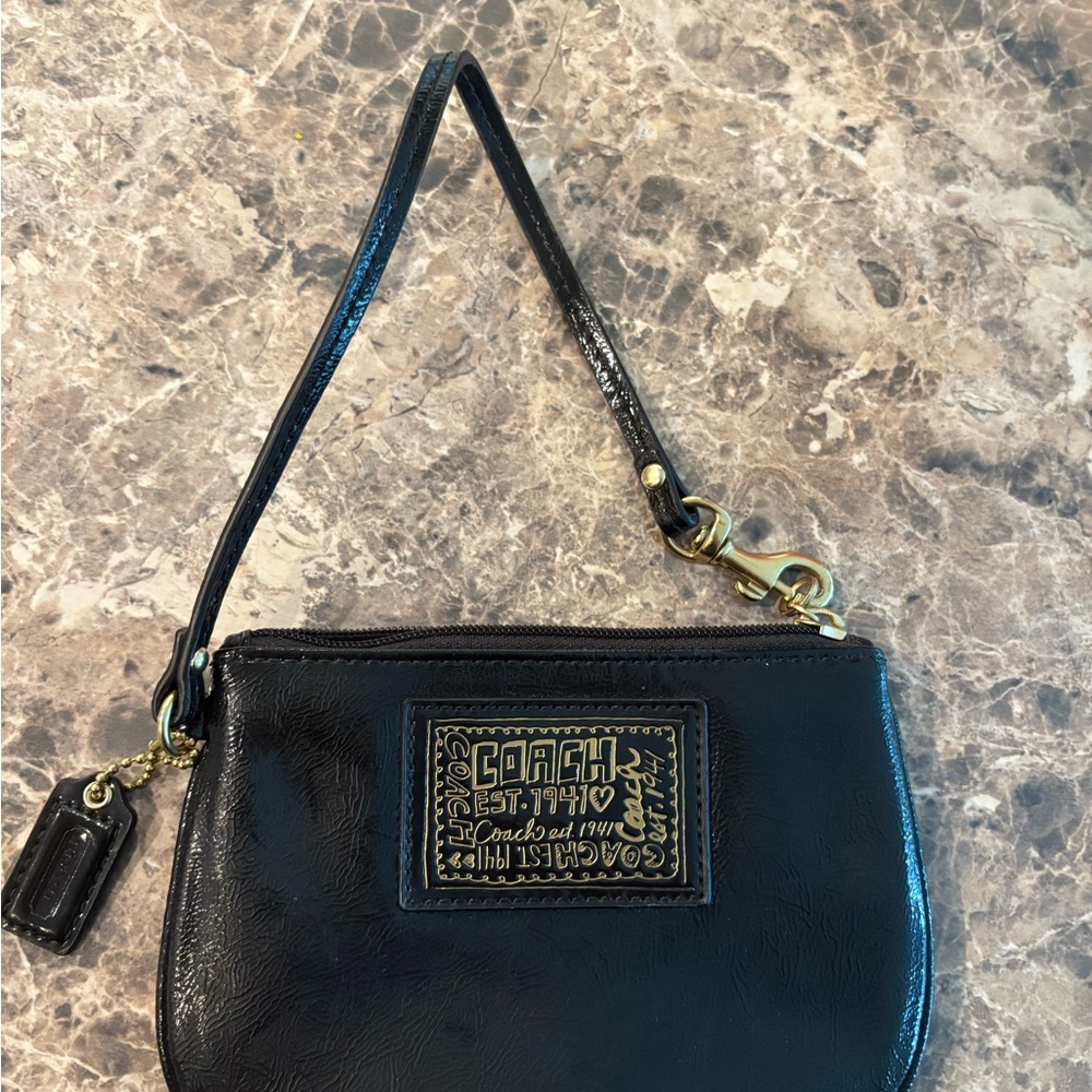 Gorgeous Rare Coach Black Wristlet with Gold Accents